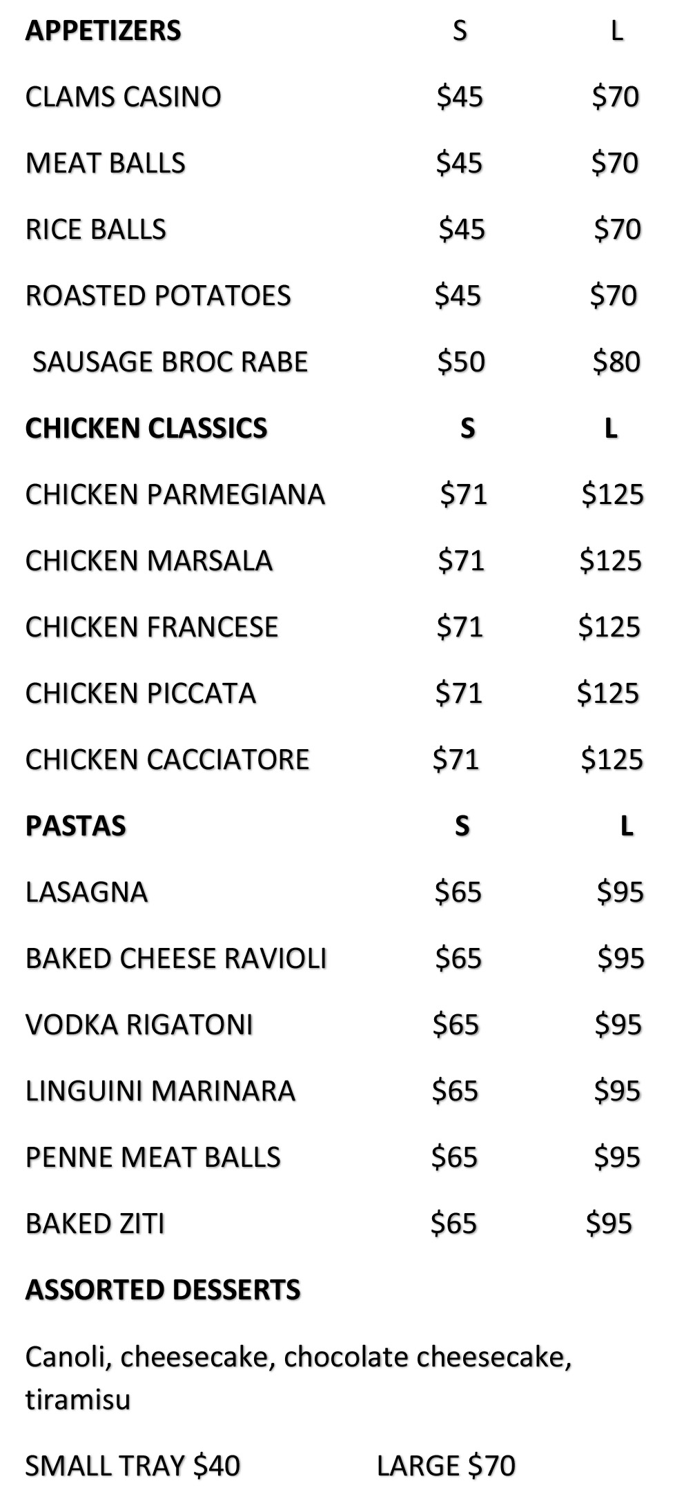 Appetizers - Pasta & Desserts