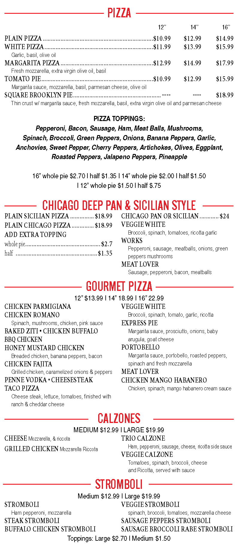 Pizza - Calzone & Stromboli